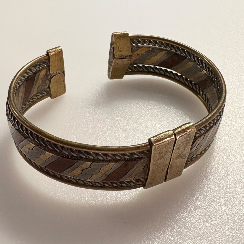 Vintage Mixed Metal Bohemian Copper Brass Silver Tone Cuff Bracelet Bangle - Picture 8 of 16